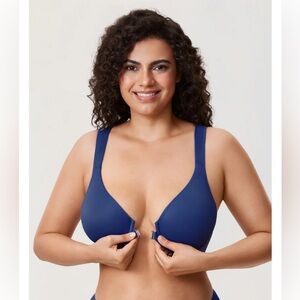 Delimira Plunge Back Posture Bra Nightfall Blue Front-Closure Bra 46 D